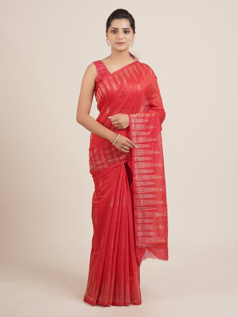 

Pothys Red Printed Jute Silk Saree