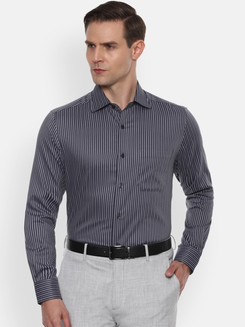 

Louis Philippe Men Black & White Pure Cotton Regular Fit Striped Formal Shirt