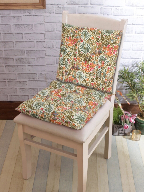

Rajasthan Decor Set Of 2 Off White & Olive Green Floral Printed Cotton Chair Pads