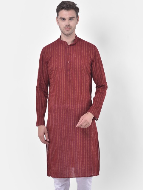 

LAMAAYA Men Red & Yellow Striped Kurta