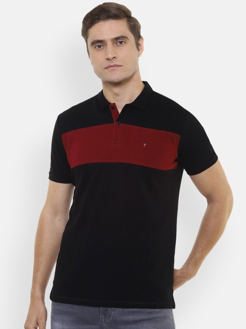 

Louis Philippe Jeans Men Black & Maroon Slim Fit Colourblocked Polo Collar T-shirt