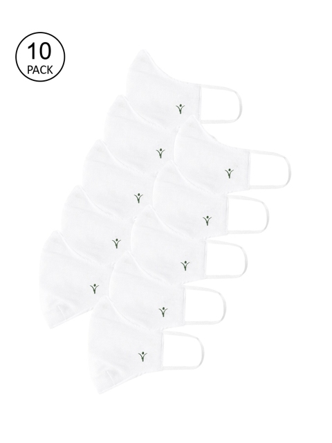 RAMRAJ COTTON Pack Of 10 White Solid 2-Ply Reusable Woven Cloth Masks