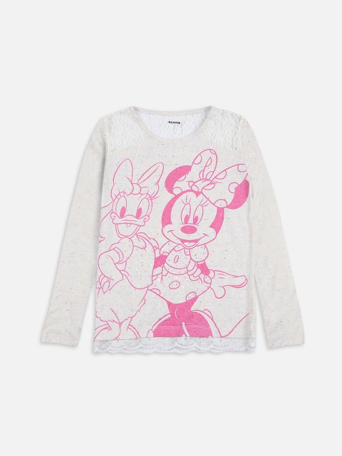 

Kids Ville Girls Off-White Mickey & Friends Printed Round Neck Cotton T-shirt