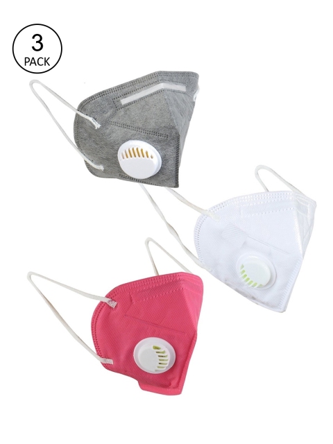 

OOMPH Unisex Pack Of 3 Solid 5-Ply Reusable Anti-Pollution KN95 Masks, White