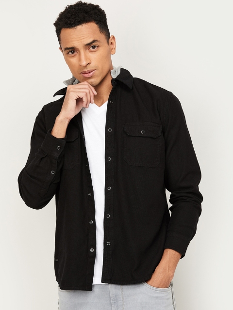 

Forca Men Black Slim Fit Solid Casual Shirt