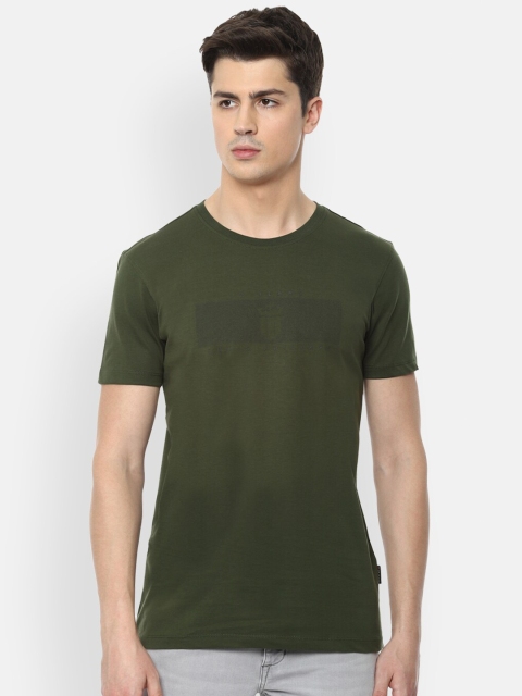

Louis Philippe Jeans Men Olive Green Printed Slim Fit Round Neck T-shirt