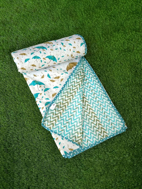 

BELLA CASA White & Turquoise Blue Abstract AC Room 180 GSM Double Bed Dohar