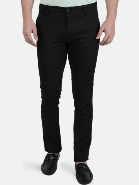

Monte Carlo Men Black Slim Fit Striped Smart Casual Trousers