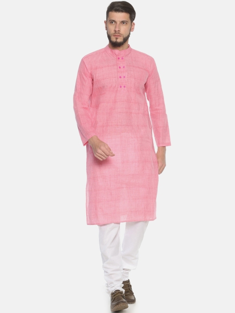 

PAROKSH Men Pink Solid Pure Cotton Handloom Kurta
