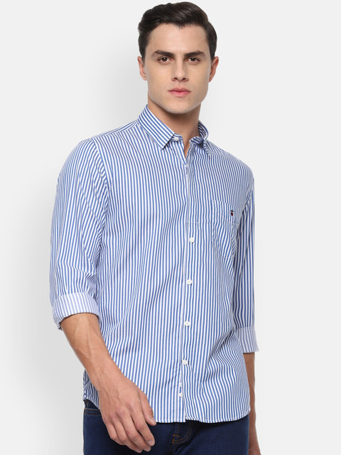 

Louis Philippe Sport Men Blue & White Super Slim Fit Striped Casual Shirt
