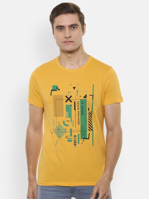 

Louis Philippe Jeans Men Mustard Yellow & Green Slim Fit Printed Round Neck T-shirt
