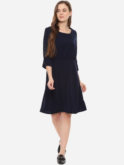 

Allen Solly Woman Navy Blue Fit & Flare Slit Sleeves Dress
