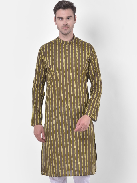 

LAMAAYA Men Brown & Yellow Striped Flared Sleeves Kurta