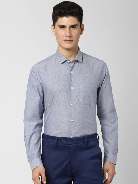 

Peter England Elite Men Blue Pure Cotton Slim Fit Self Design Formal Shirt