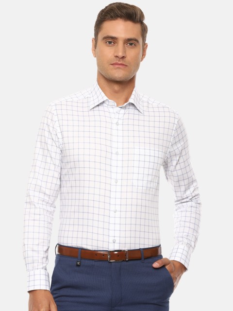 

Louis Philippe Men White & Navy Blue Pure Cotton Regular Fit Checked Formal Shirt