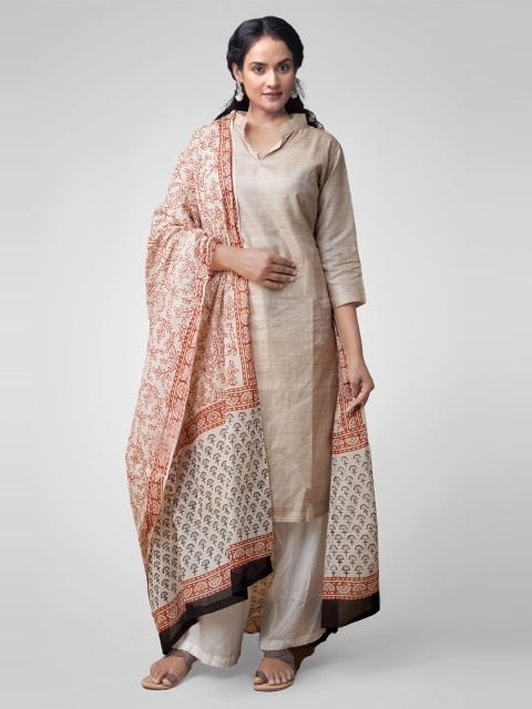 

Unnati Silks Women Cream Printed Pure Mulmul Cotton Dupatta