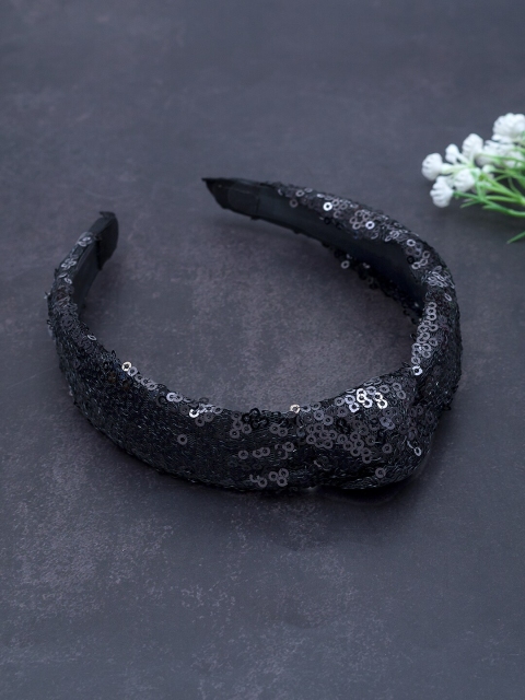

Golden Peacock Black Sequin Embellished Knot Hairband