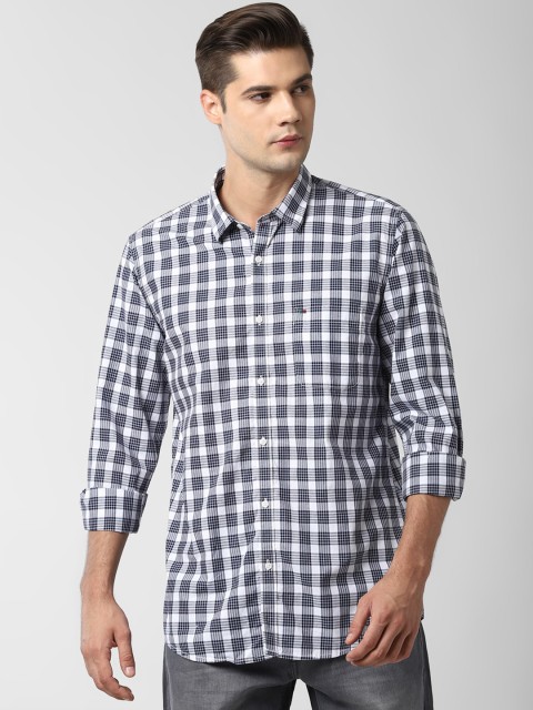 

Peter England Casuals Men Grey & White Slim Fit Checked Casual Shirt