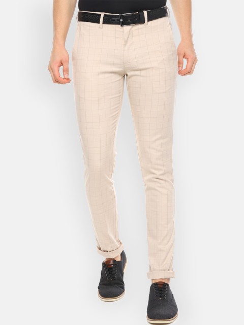 

Louis Philippe Sport Men Cream-Coloured Slim Fit Checked Regular Trousers