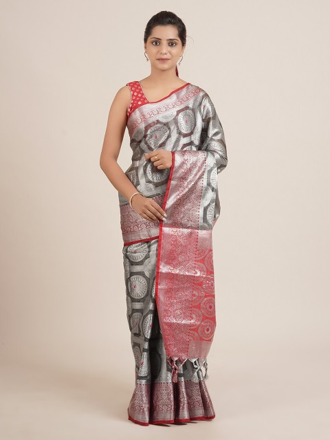 

Pothys Grey Woven Design Jute Silk Saree With Tasseled Pallu