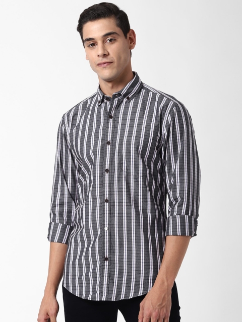 

Peter England Casuals Men Grey & White Slim Fit Striped Casual Shirt