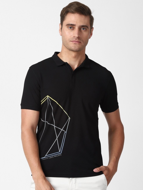 

Louis Philippe Sport Men Black & Grey Printed Slim Fit Polo Collar T-shirt