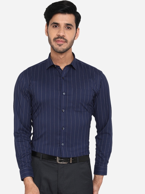 

Greenfibre Men Navy Blue Slim Fit Striped Formal Shirt