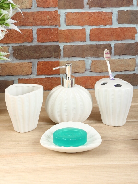 

House Of Accessories Set Of 4 White Textured Ceramic Bath Accessories Set