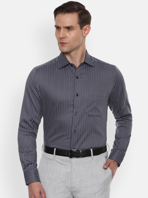 

Louis Philippe Men Charcoal Grey & Navy Pure Cotton Striped Formal Shirt