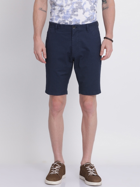 

t-base Men Blue Self Design Slim Fit Regular Shorts