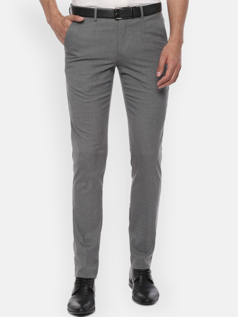 

Louis Philippe Men Grey Slim Fit Checked Formal Trousers