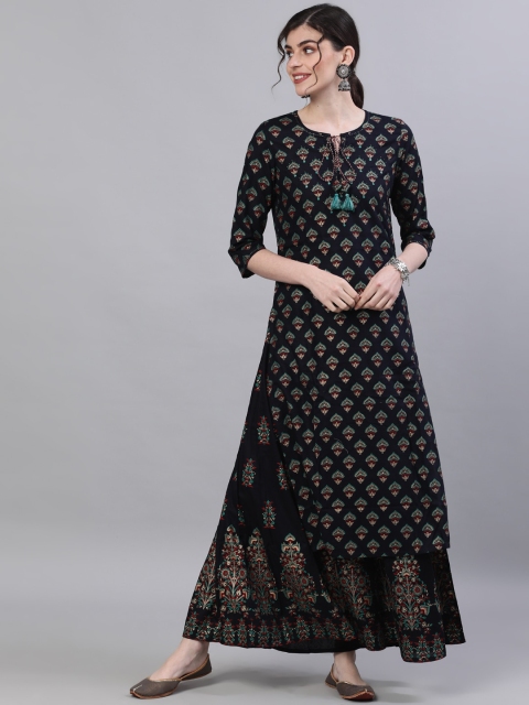 

Ishin DESIGNER STUDIO Women Black Ethnic Motifs Printed Regular Floor Length A-Line