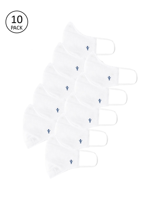 

RAMRAJ COTTON Pack Of 10 White Solid 2-Ply Reusable Woven Cloth Masks