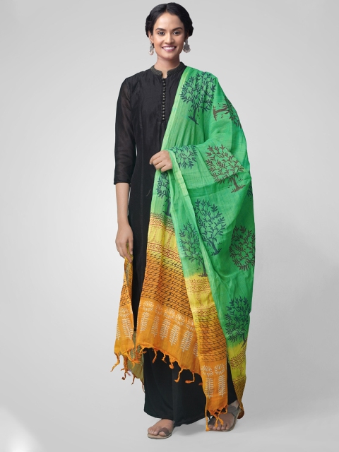 

Unnati Silks Green & Yellow Printed Dupatta