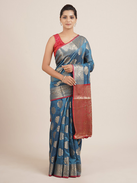 

Pothys Blue & Red Jute Silk Woven Design Saree
