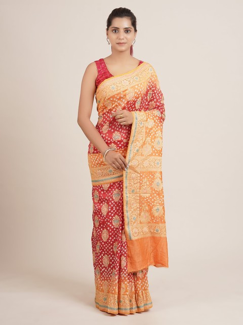 

Pothys Red & Orange Art Silk Floral Woven Design Saree