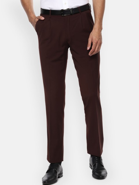 

Louis Philippe Men Burgundy Regular Fit Solid Formal Trousers