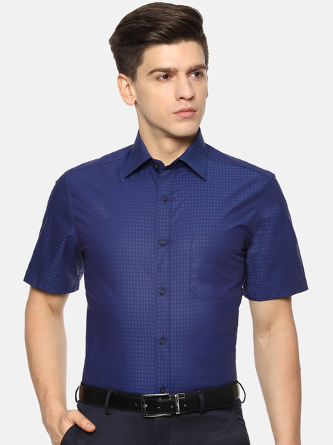 

Louis Philippe Men Navy Blue Pure Cotton Regular Fit Self Design Formal Shirt