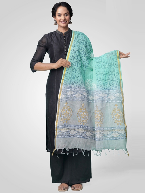 

Unnati Silks Green & Blue Printed Dupatta