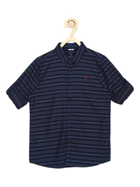 

Allen Solly Junior Boys Navy Blue Pure Cotton Slim Fit Striped Casual Shirt