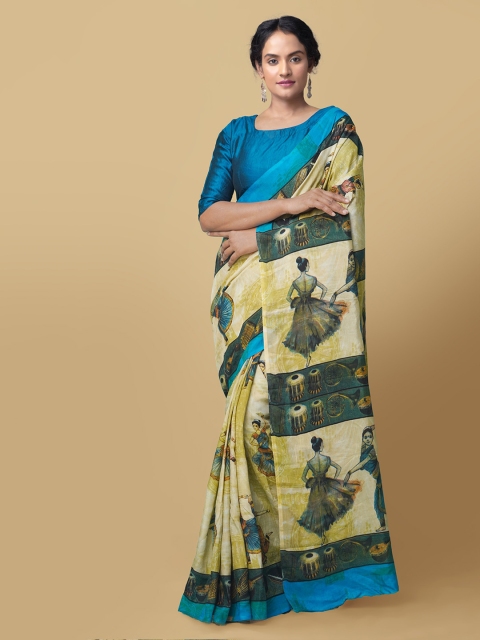 

Unnati Silks Beige Printed Block Print Saree