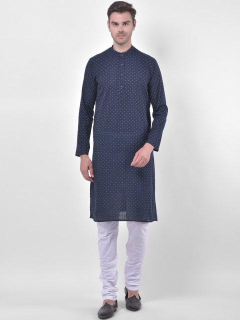 

LAMAAYA Men Navy Blue Geometric Printed Kurta