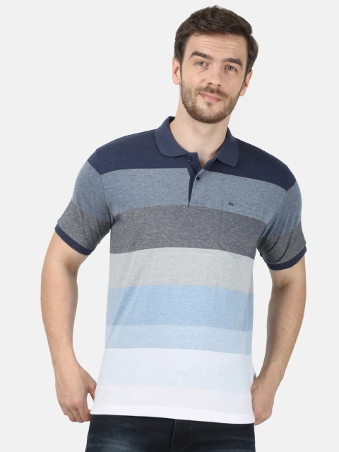 

Monte Carlo Men Navy Blue & Grey Striped Polo Collar T-shirt