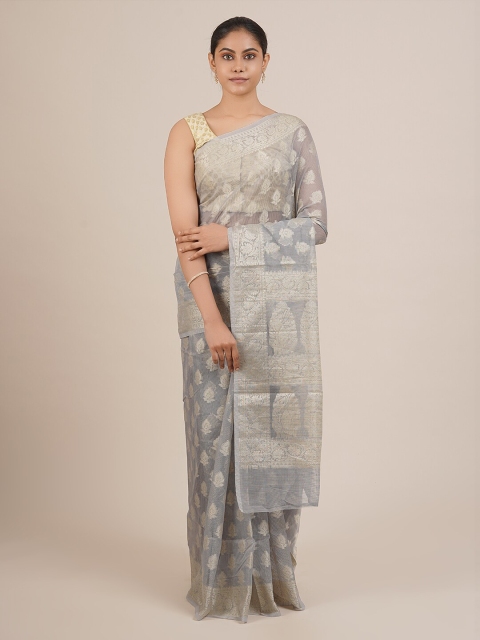 

Pothys Grey & Gold-Toned Supernet Woven Design Saree