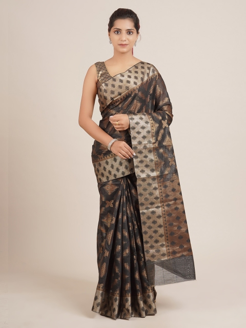 

Pothys Black & Gold-Toned Jute Silk Woven Design Saree