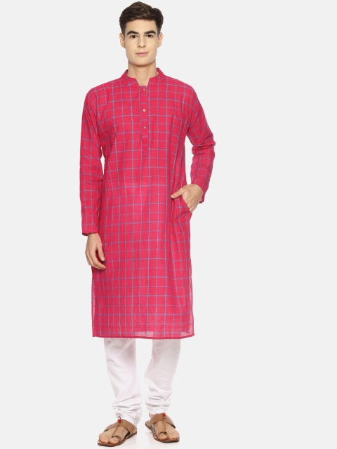 

PAROKSH Men Pink Checked Handloom Cotton Kurta