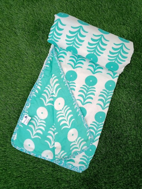 

BELLA CASA Turquoise Blue & White Floral AC Room 180 GSM Double Bed Dohar