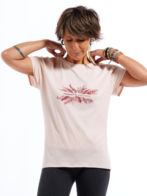 

Domyos By Decathlon Women Pink Printed Organic Cotton Yoga T-shirt