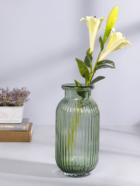 

Pure Home and Living Green Clear Ribbed Vase with Golden Ring