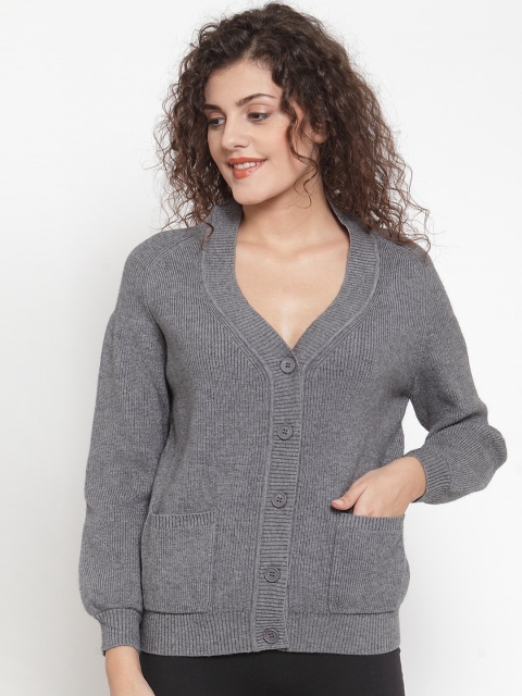 

Global Republic Women Grey Solid Cardigan Sweater